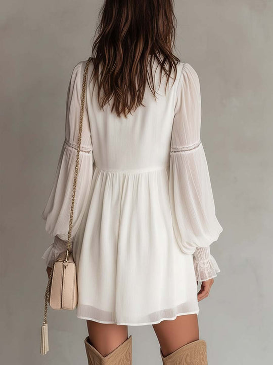 Retro Pleated-Bust Chiffon Mini Dress