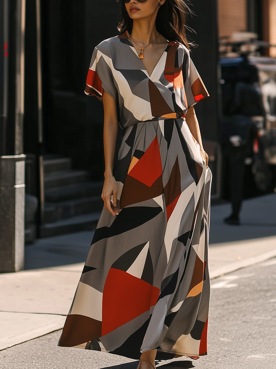 Relaxed Geometric Print Maxi Dress