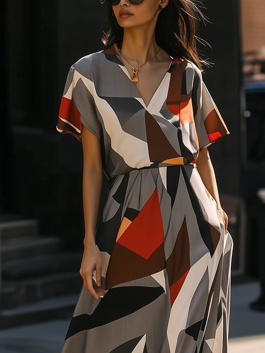 Relaxed Geometric Print Maxi Dress