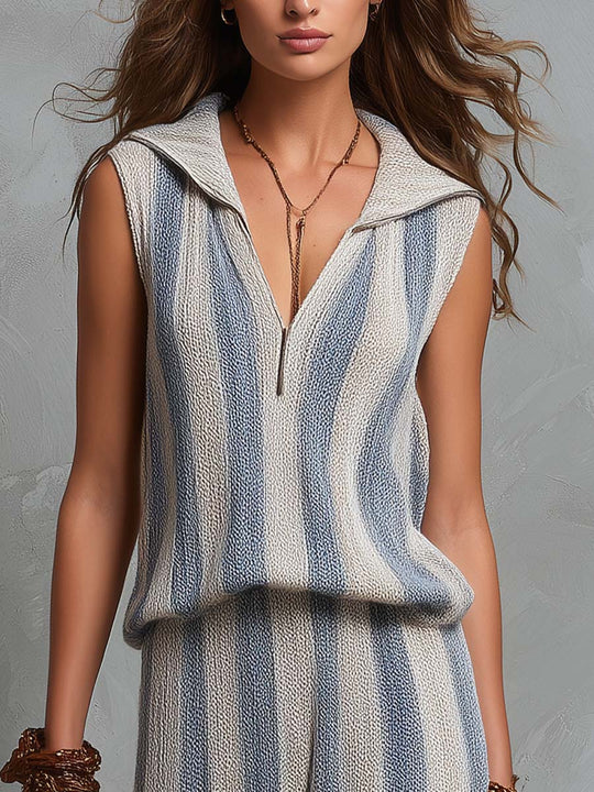 Boho Elegant Striped Knitted Two-Piece Set