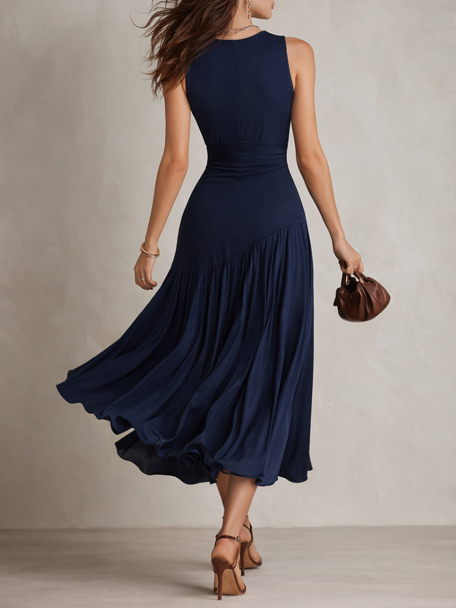 Elegant Sleeveless Pleated Fishtail Hem Midi Dress