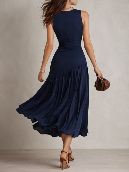 Elegant Sleeveless Pleated Fishtail Hem Midi Dress