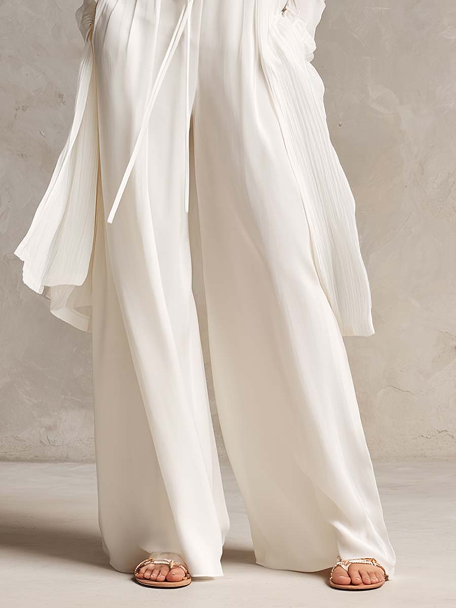 Retro Chiffon Cardigan Elastic Waist Pants Two-piece Set