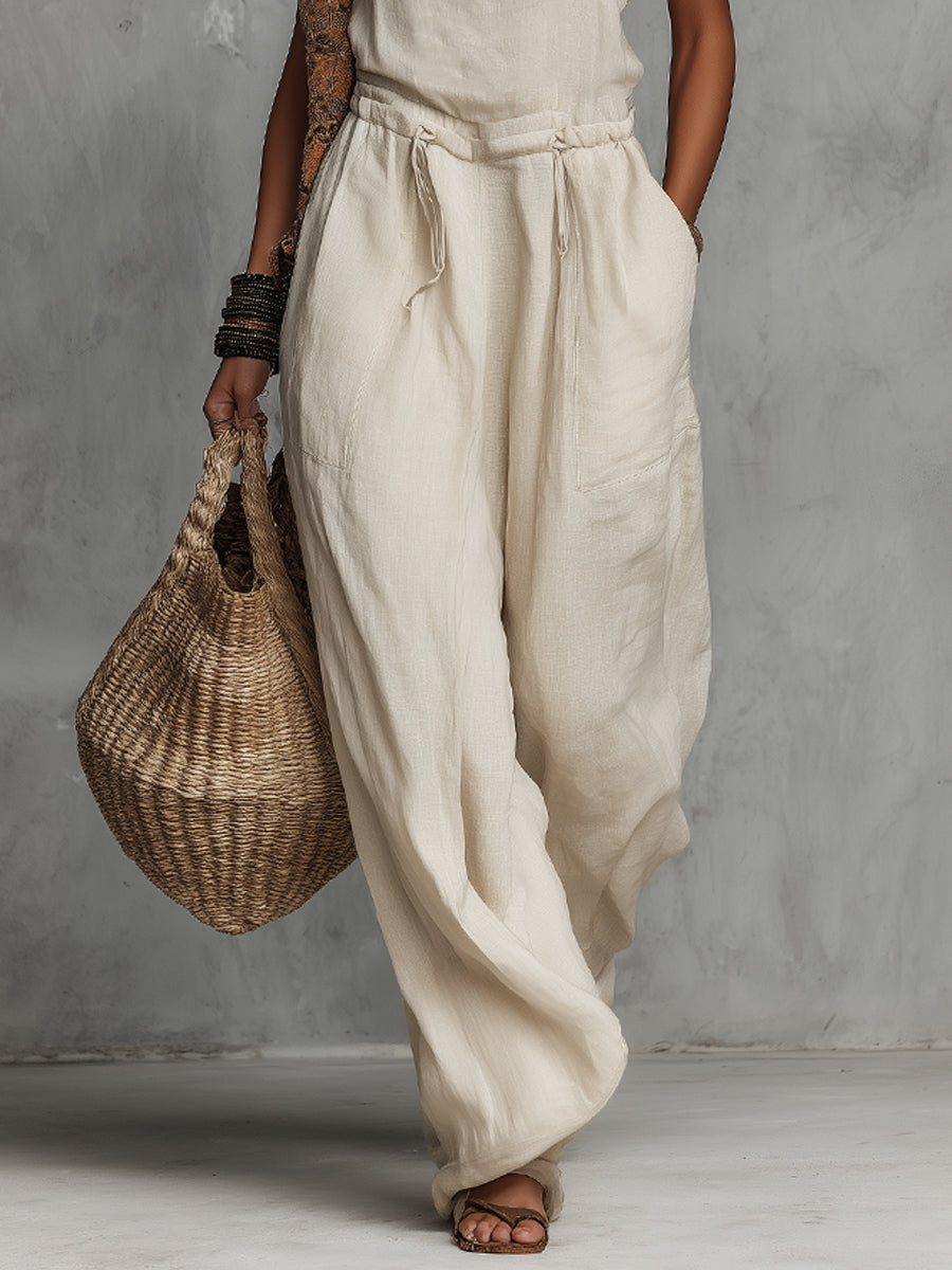 Bohemian Sleeveless Jumpsuit With Drawstring Waist