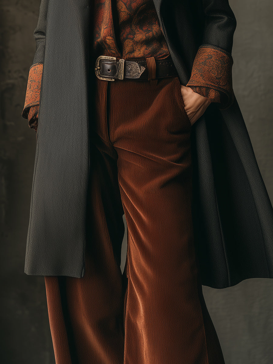 Retro Wool Patchwork Mid-length Lapel Coat