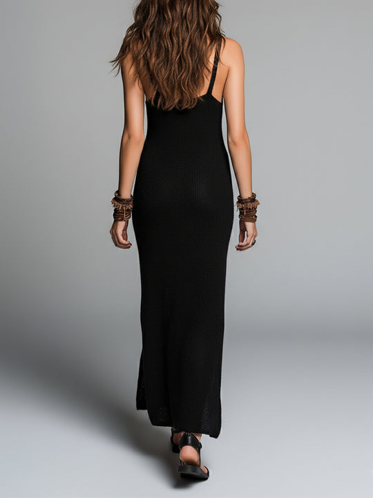 Vintage Sleeveless Knitted Maxi Dress With Side Slits