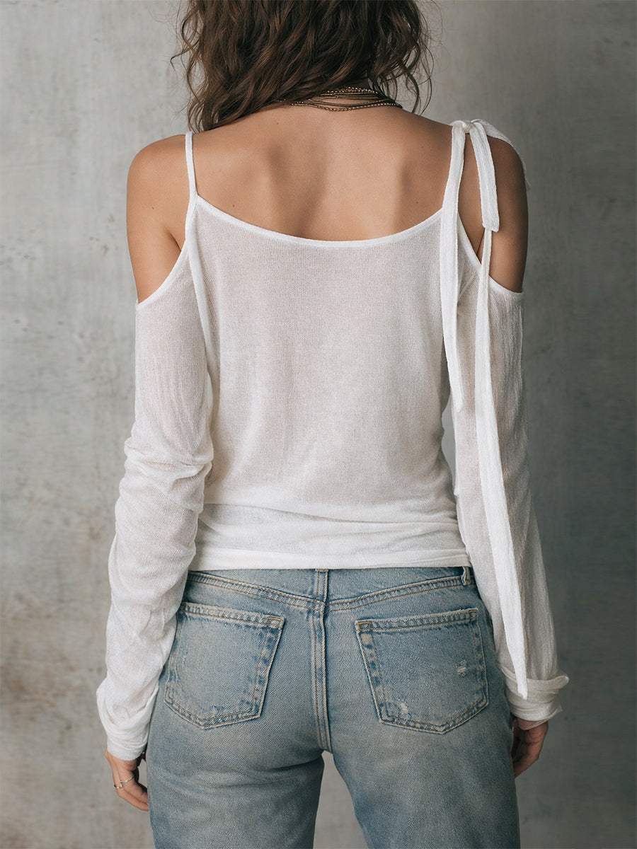 Uniquely Designed Knitted T-shirt With Tie-up Detail