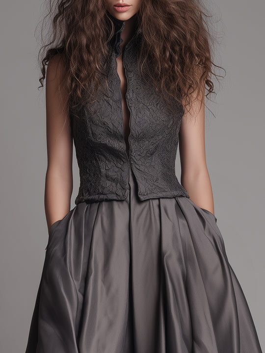 Retro Matte Satin Midi A-line Skirt