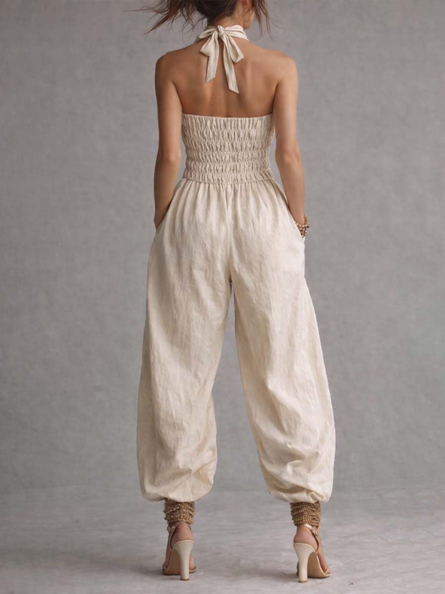 Bohemian Cotton Strapless Balloon-Leg Jumpsuit