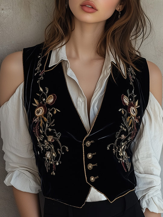 Luxe Velvet Floral Embroidered Waistcoat