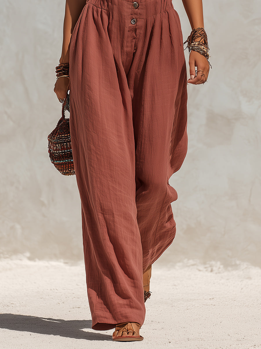 Bohemian Style Batwing Sleeve Straight-leg Jumpsuit