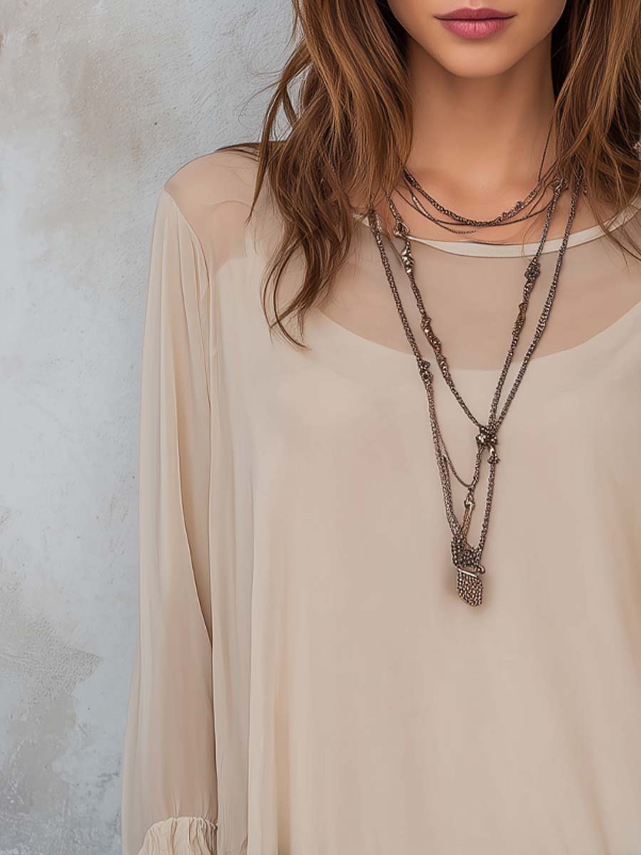 Ruffled Hem Sheer Blouse