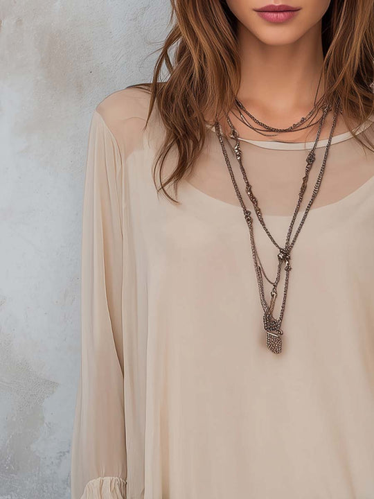 Ruffled Hem Sheer Blouse