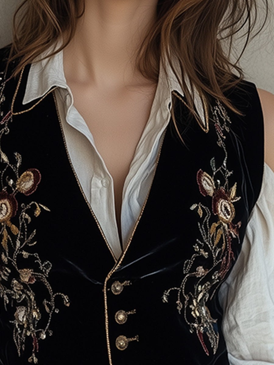 Luxe Velvet Floral Embroidered Waistcoat