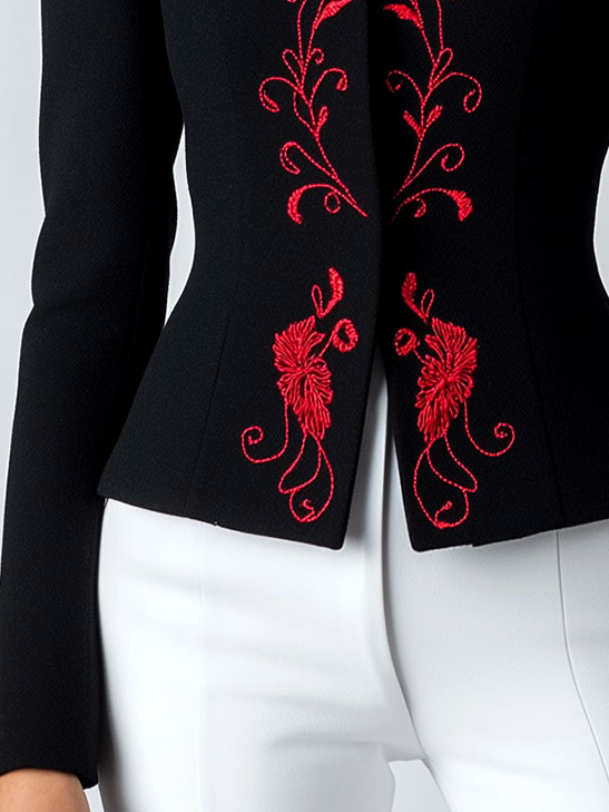 Ethnic Embroidery Stand Collar Waist-cinched Jacket