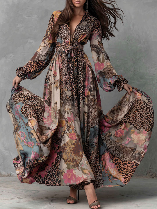 Bohemian Mixed Print Chiffon Maxi Dress