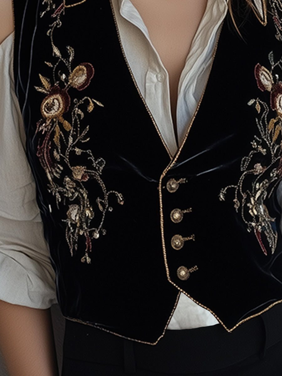 Luxe Velvet Floral Embroidered Waistcoat