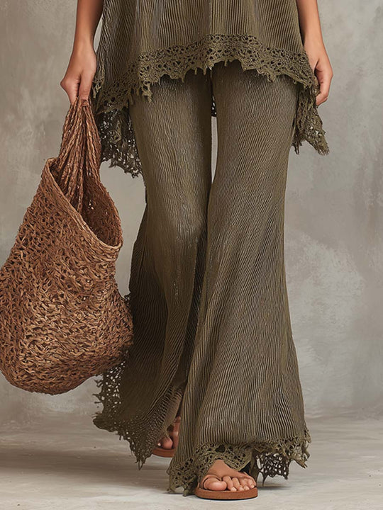 Bohemian Vacation Lace-trimmed Knitted Tank Top