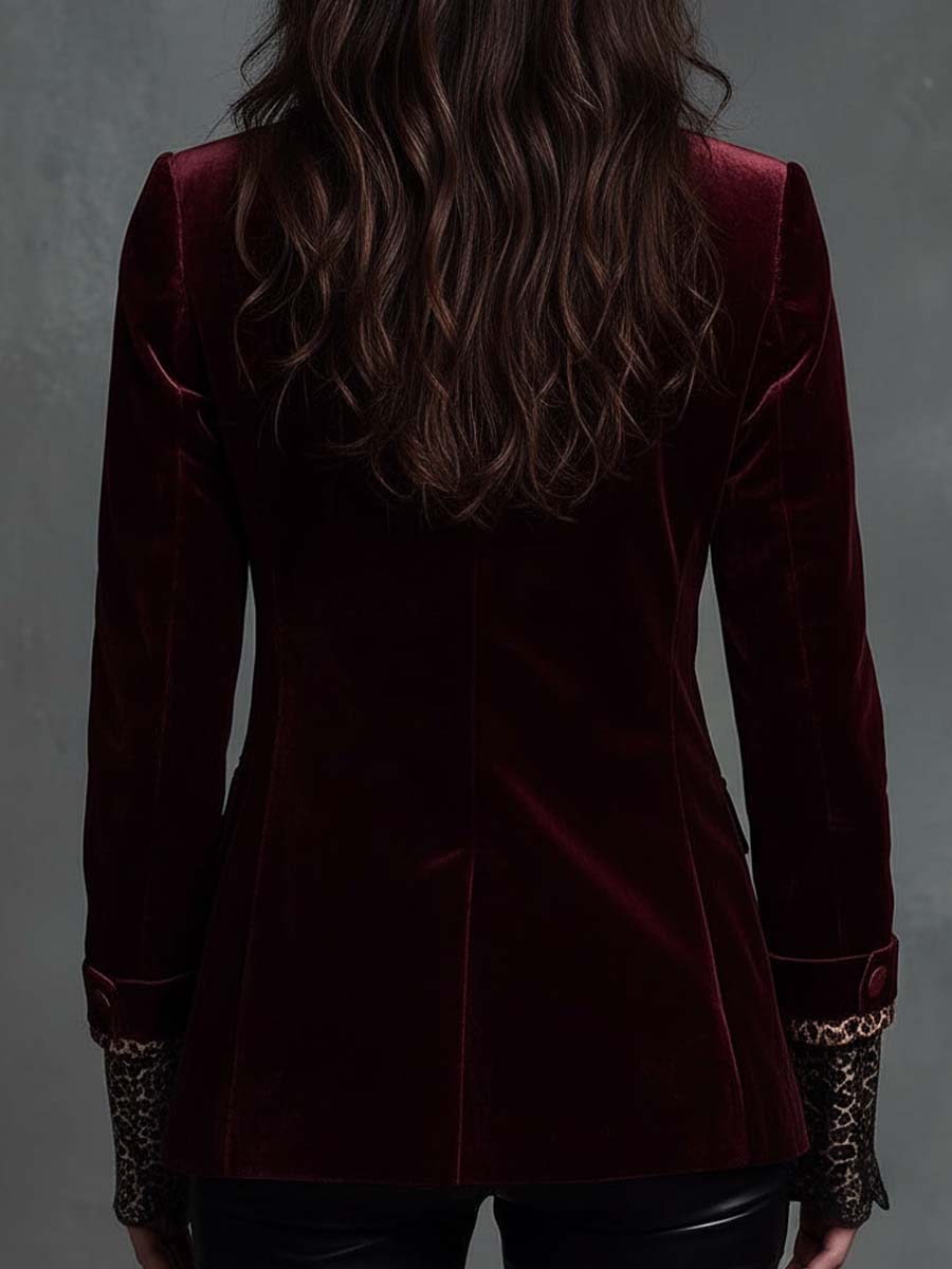 Burgundy Velvet Tailored Blazer With Black Contrast Lapel
