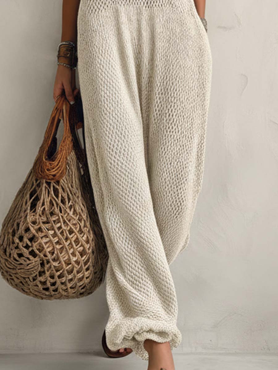 Retro V-neck Knitted Jumpsuit