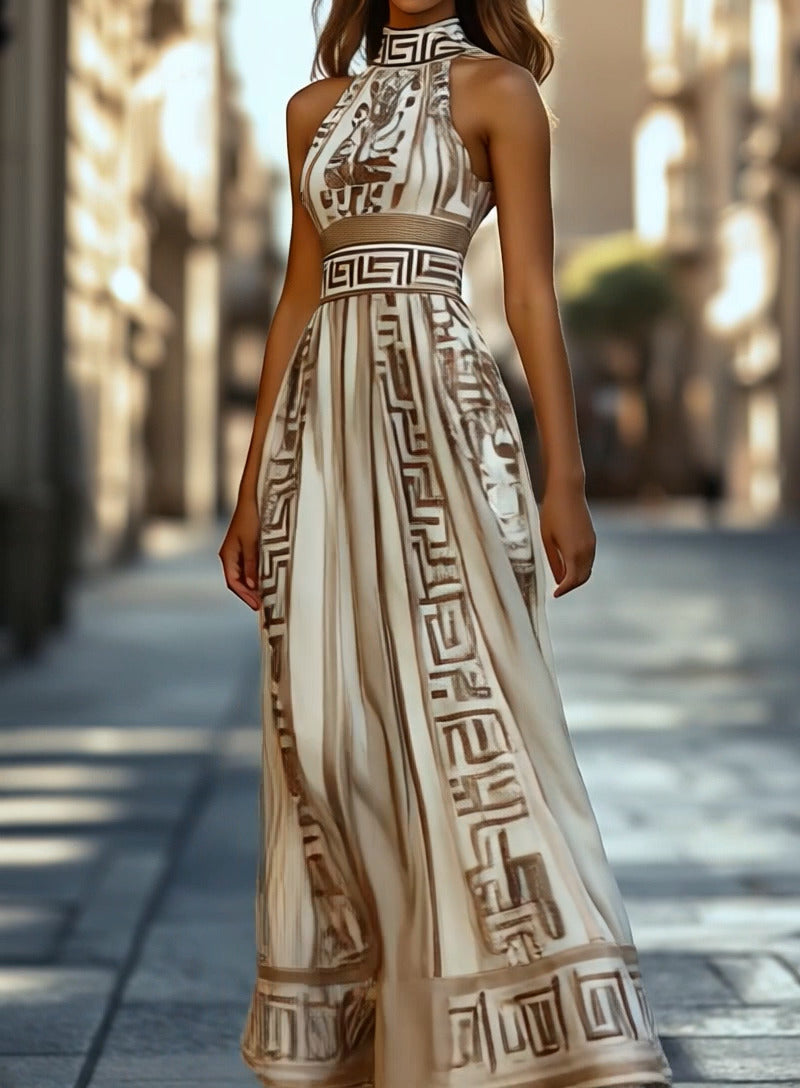 Elegant and Flowing Geometric Pattern Maxi Dress