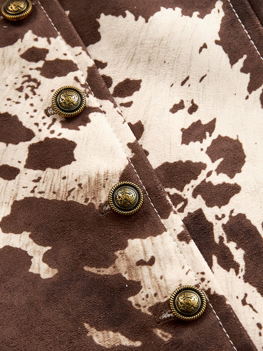 Retro Cow Print Suede Single-breasted Slim-fit Vest