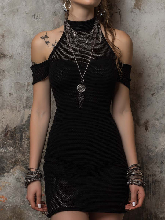 Retro High-neck Knitted Mini Dress