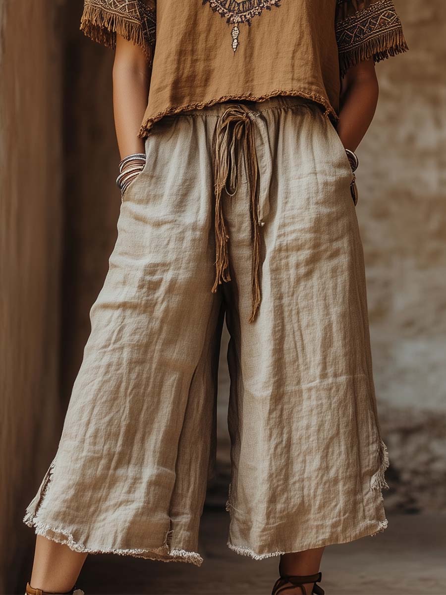 Boho Wide-Leg Linen Pants