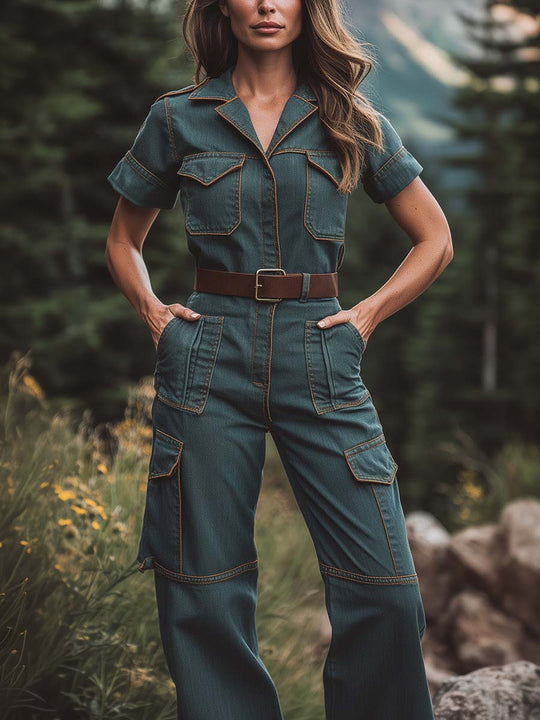 Cargo Utility Belted Jumpsuit