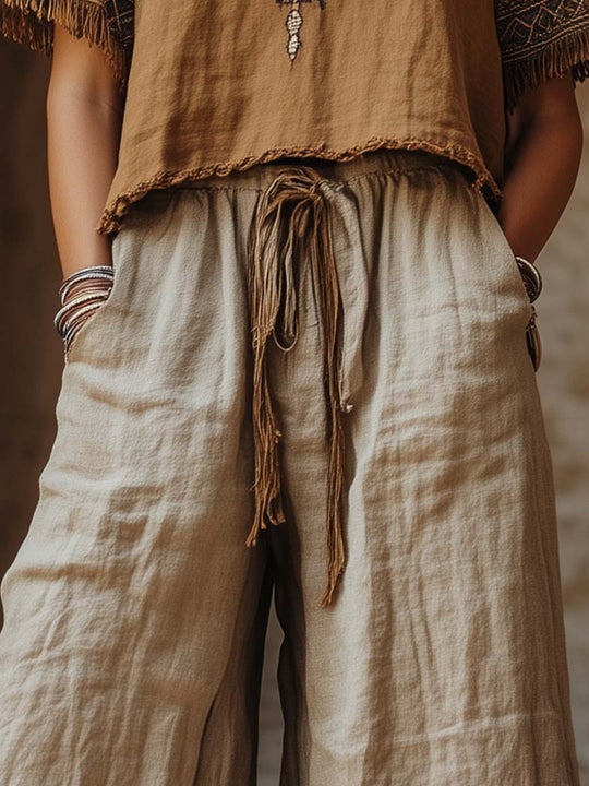 Boho Wide-Leg Linen Pants