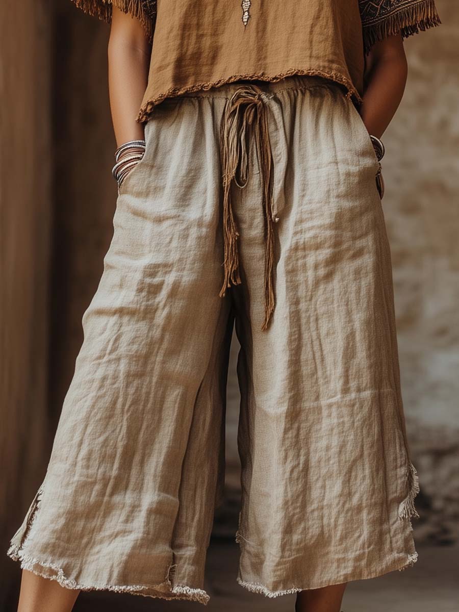 Boho Wide-Leg Linen Pants