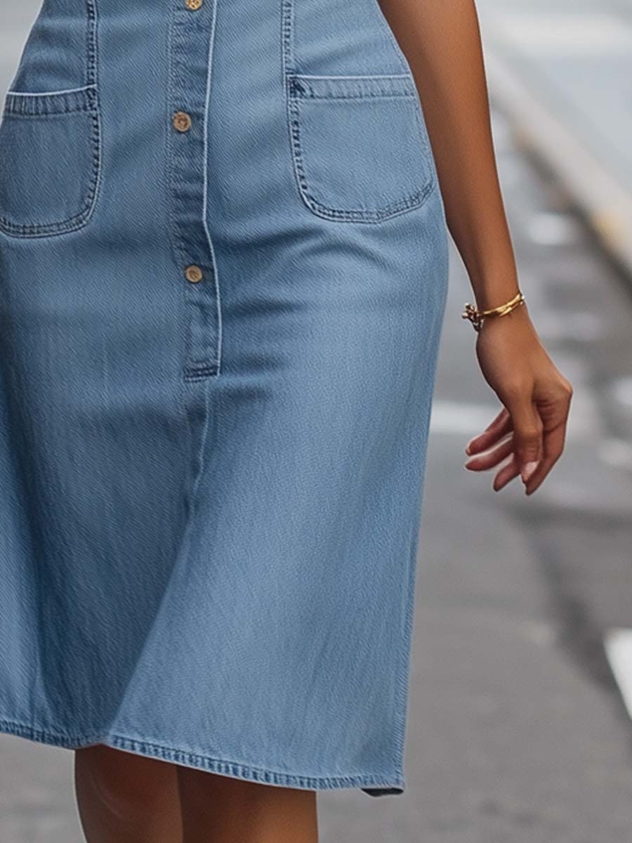 Vintage Button-Front Denim Shirt Dress