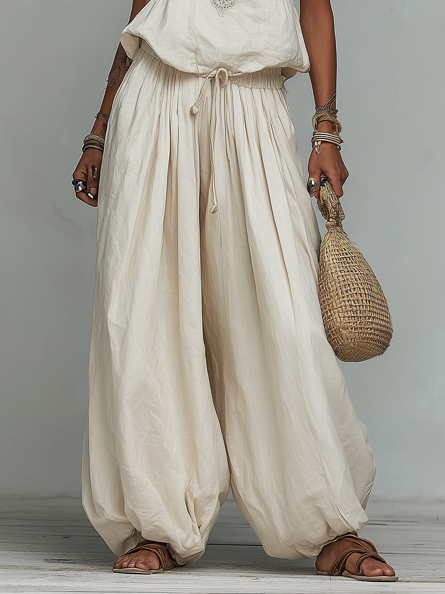 Boho Embroidered Vest & Balloon Pants Set