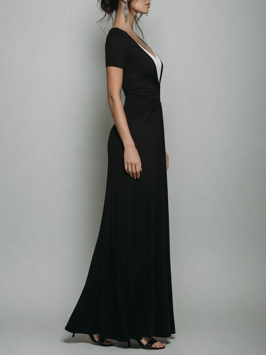 Unique Design Faux Two-piece Maxi Dress With Waist Pleats