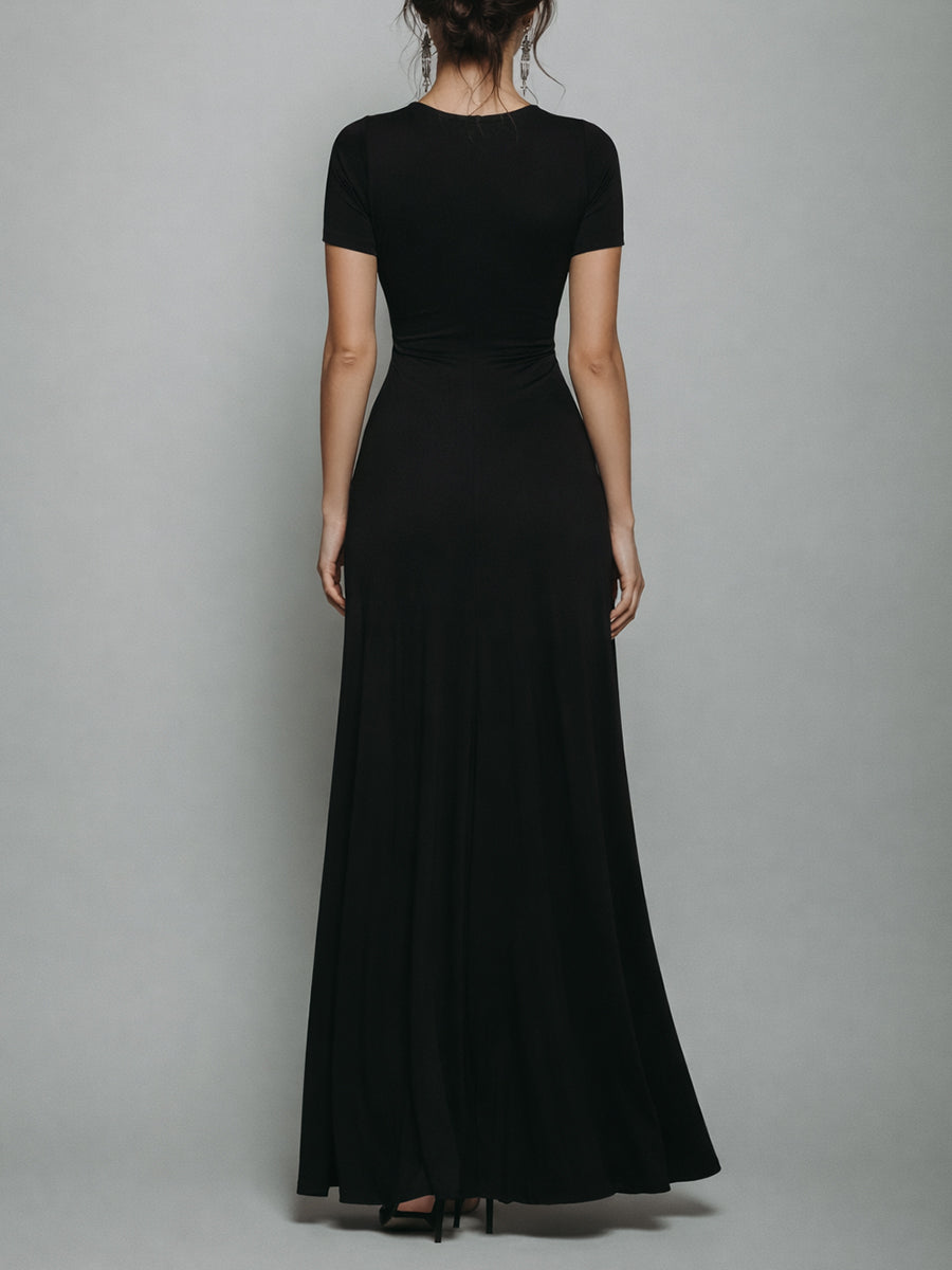 Unique Design Faux Two-piece Maxi Dress With Waist Pleats