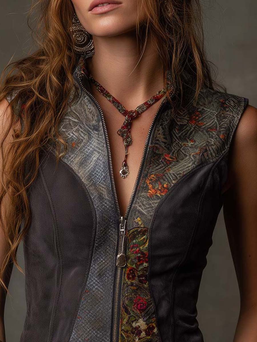 Bohemia Eco-Suede Patchwork Zip Vest