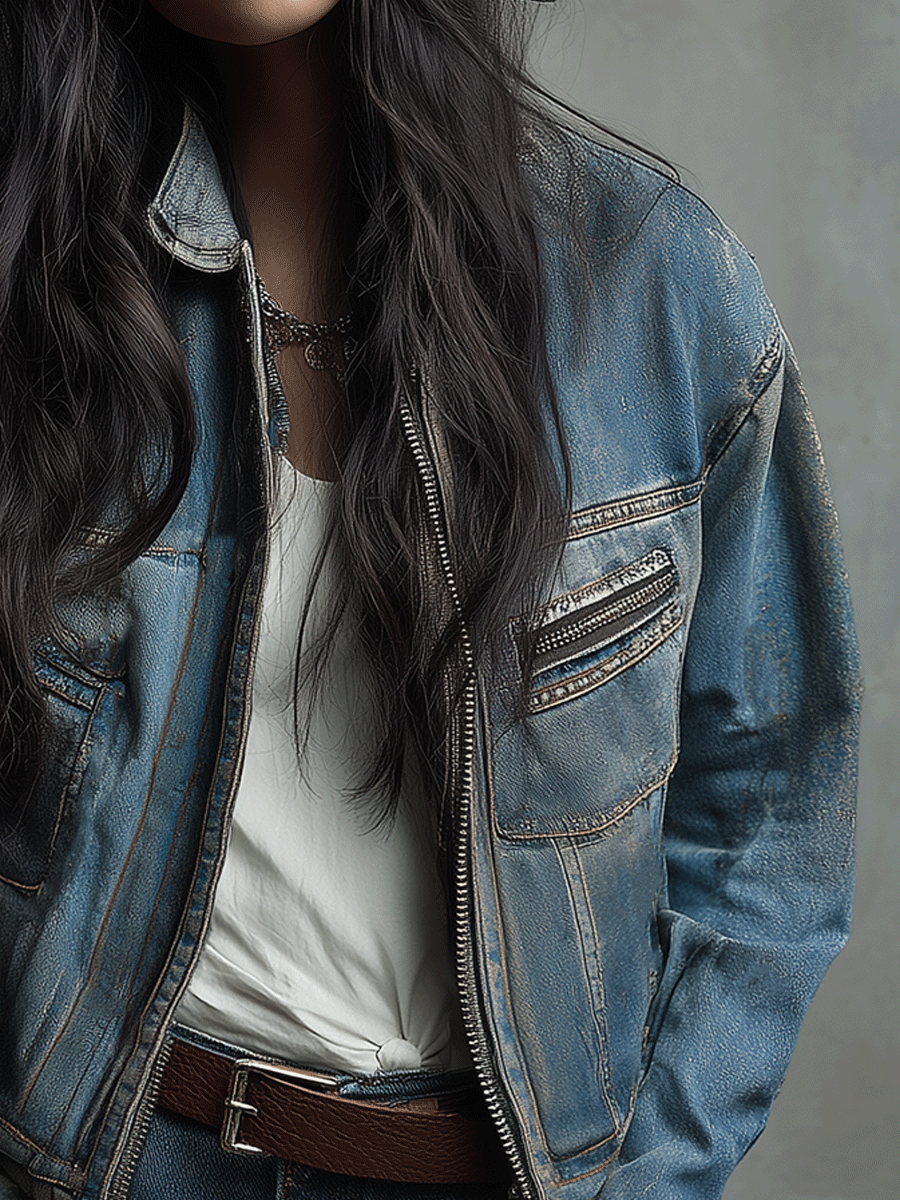 Vintage Washed Distressed Denim Jacket