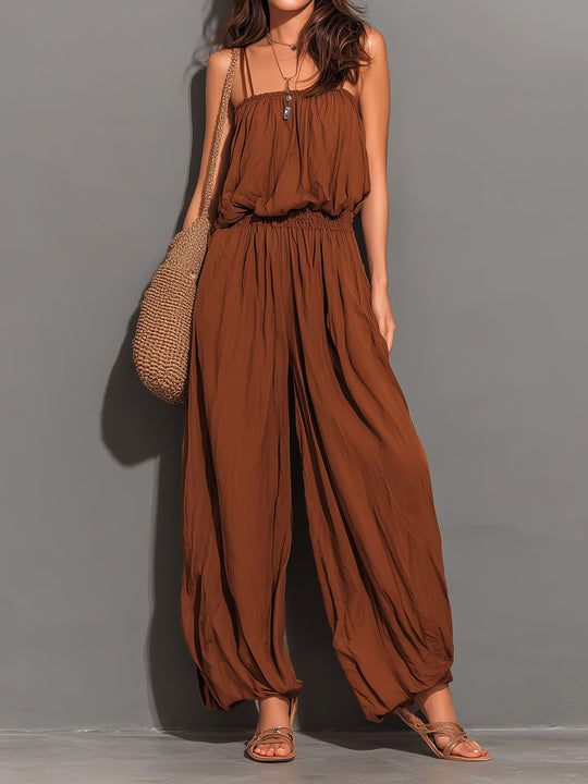 Boho Cinnamon Brown Strapless Harem Jumpsuit