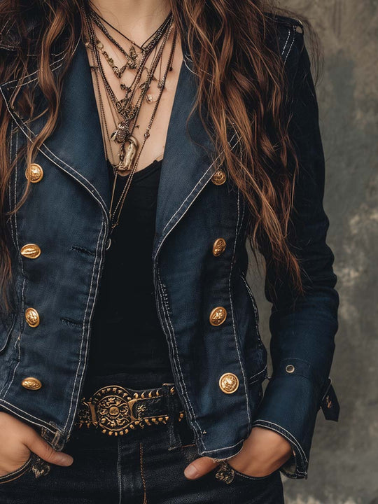 Retro Double-breasted Denim Jacket