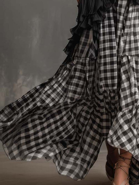 Bohemian Vacation Halter-Neck Patchwork Gingham Maxi Dress