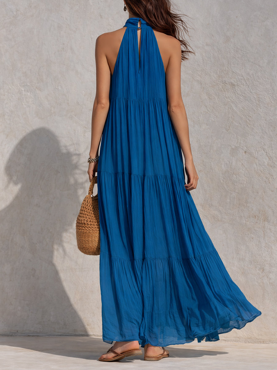 Holiday Ruffled Hem Keyhole Collar Maxi Dress