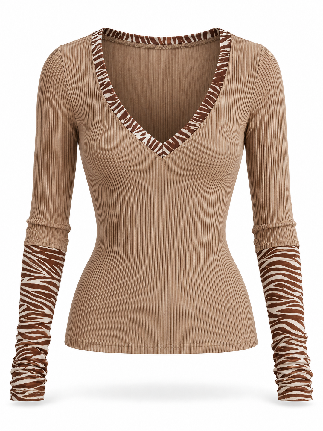 Desert Muse Zebra Trim Ribbed Top