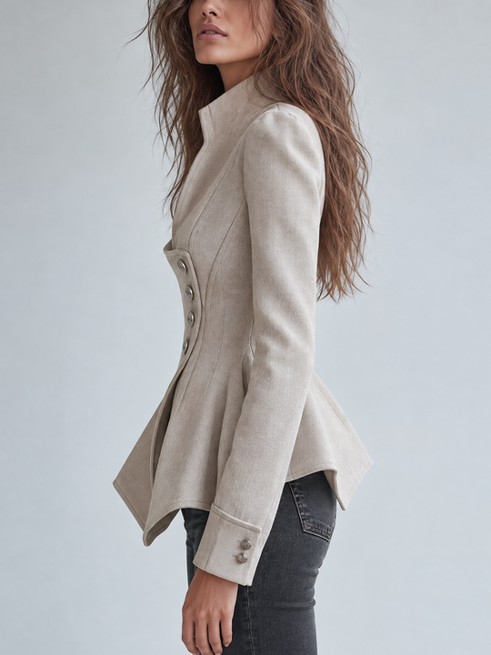 Refined Ivory Asymmetric Button Peplum Blazer