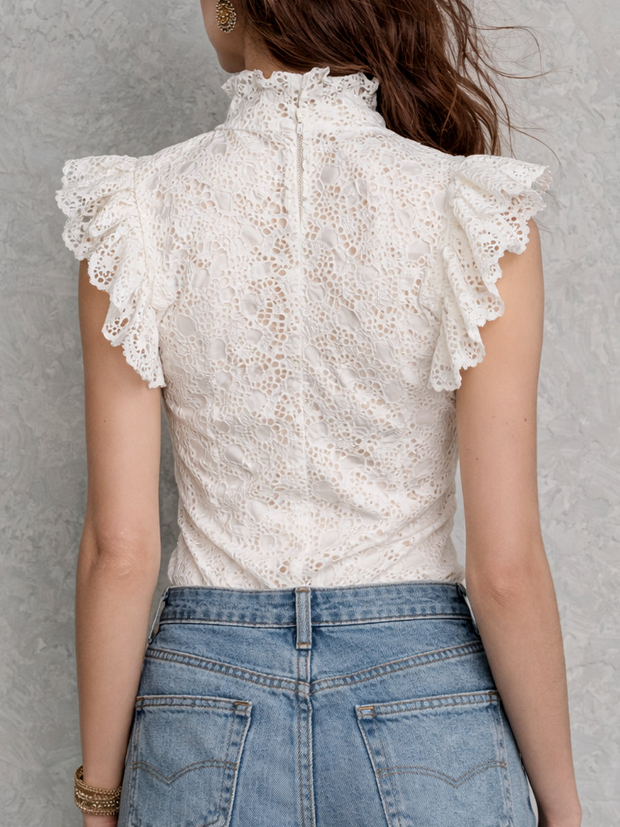 Vintage Lace Ruffle Sleeves Blouse