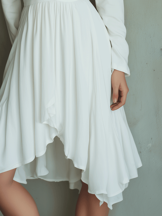 Elegant White V-Neck Fit & Flare Midi Dress