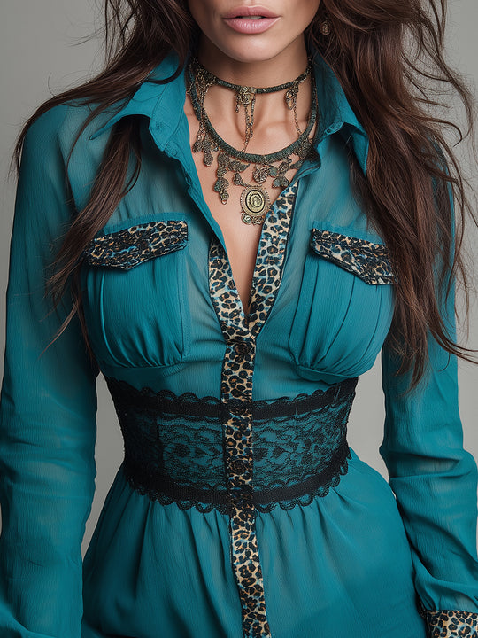 Bohemian Leopard Print Fitted Mini Dress With Lace Belt