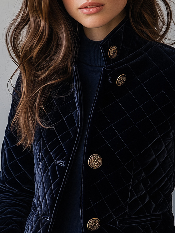 Chic Velvet Diamond-quilted Padded Short Jacket