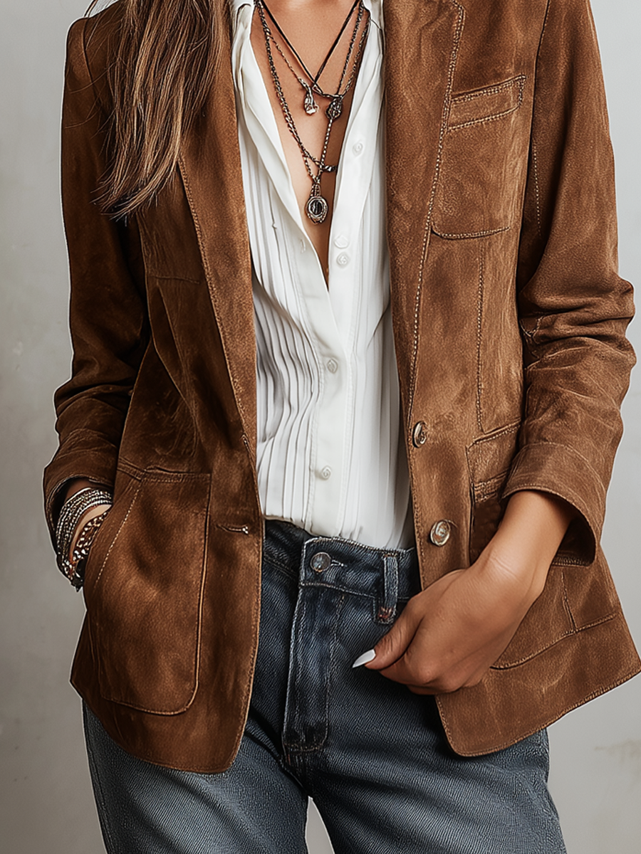 Retro Contrast Stitching Eco-friendly Suede Jacket