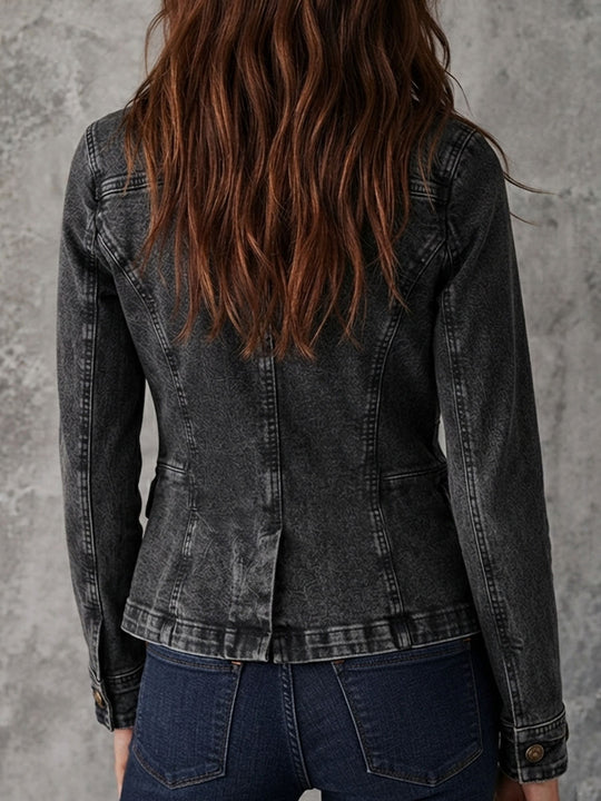 Vintage Washed Denim Lapel Double Breasted Jacket