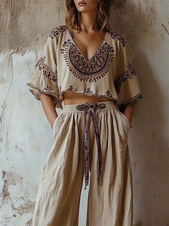 Boho Embroidered Two-Piece Set